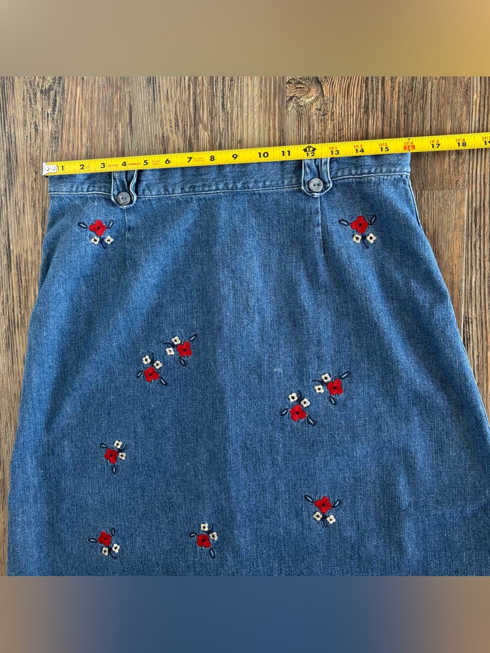 Vtg Christopher & Banks Floral Embroidered Blue Denim Maxi Jean Skirt Womens 14 - Picture 4 of 10